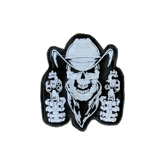 Cowboy skeleton six-guns embroidered black and white patch - Picture 2 of 3